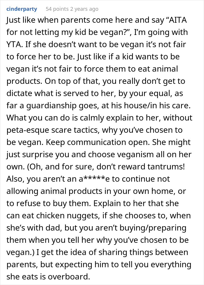 “AITA For Being Upset That My Ex-Husband Fed Our Vegan Daughter Chicken McNuggets” “AITA For Being Upset That My Ex-Husband Fed Our Vegan Daughter Chicken McNuggets”