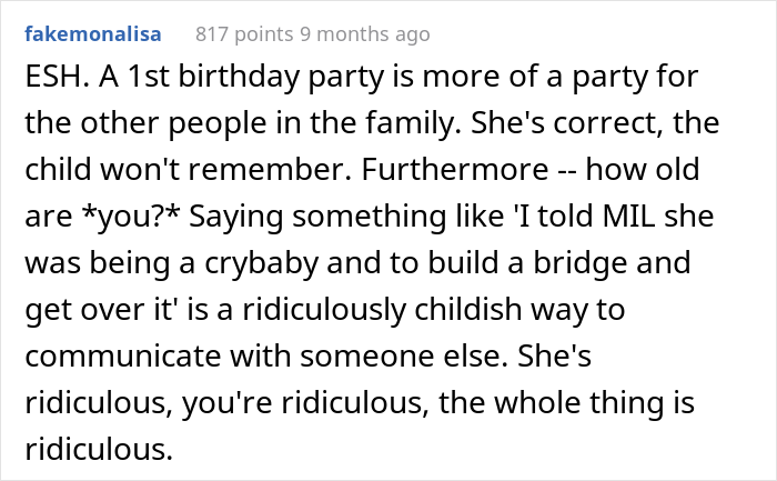 "AITA For Calling My MIL A Crybaby And Saying Her Birthday Isn't As Important As My Son's First Birthday?"