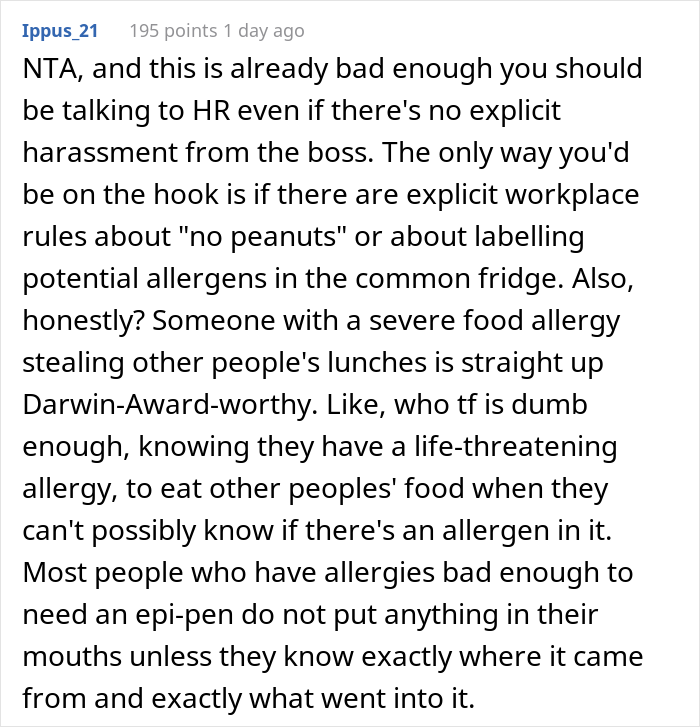 Person's Lunch Keeps Getting Stolen At Work Until Boss' Daughter Goes Into Anaphylactic Shock, They Are Then Accused Of 'Poisoning' Their Own Food
