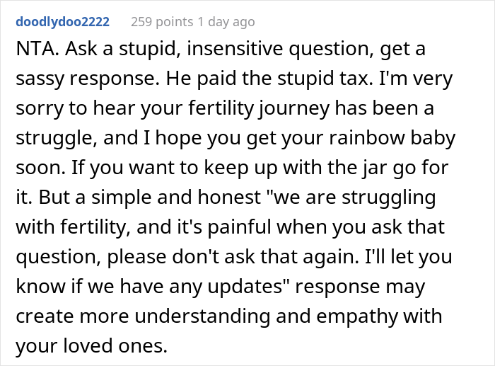 Family Calls This Woman A Jerk For Asking Them For A Dollar Every Time They Mention Her Not Having Kids