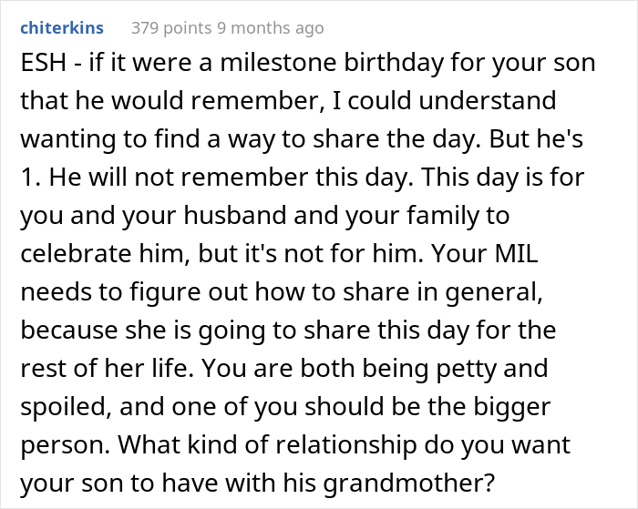 "AITA For Calling My MIL A Crybaby And Saying Her Birthday Isn't As Important As My Son's First Birthday?"