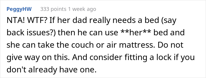 21 Y.O. Woman Gets Called Out For Refusing To Give Up Her Room Because Her Roommate&rsquo;s Dad Needed A Place To Sleep