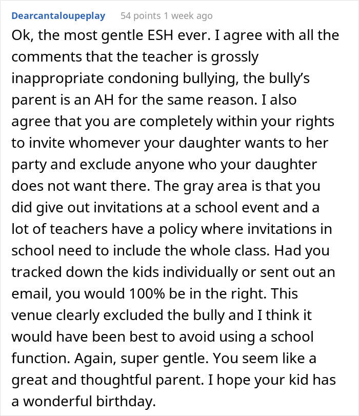 Teacher Calls Out This Mother Who Invited The Whole Class To Daughter's Birthday Party Except For A Bully, Mom Asks If She Was Wrong