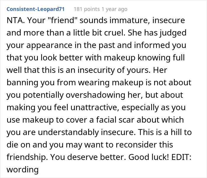 Maid Of Honor With A Scar On Her Face Asks If She's Right To Skip The Wedding After Bride Bans Makeup Just For Her