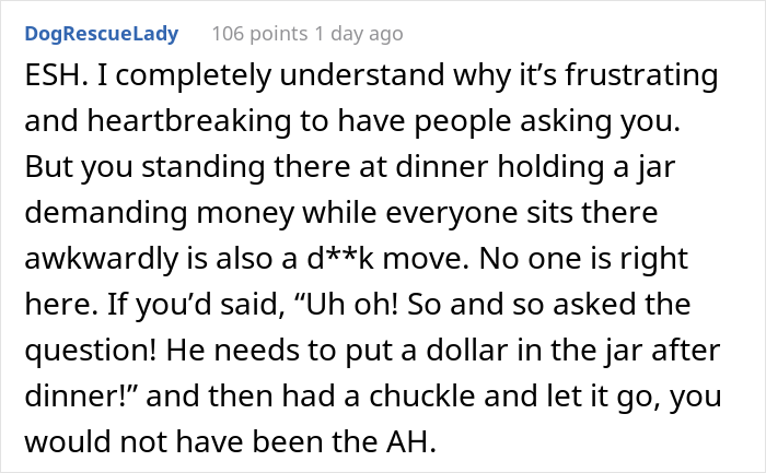 Family Calls This Woman A Jerk For Asking Them For A Dollar Every Time They Mention Her Not Having Kids