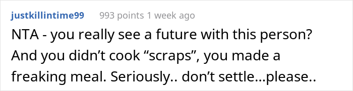 Boyfriend Flips Out After Girlfriend Makes Him Dinner From "Scraps", She Asks If She's The Jerk Here