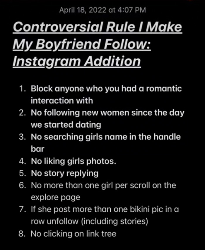 Woman Shares A Controversial List Of Rules She Makes All Of Her Boyfriends Follow Woman Shares A Controversial List Of Rules She Makes All Of Her Boyfriends Follow