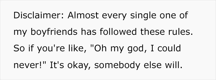 Woman Shares A Controversial List Of Rules She Makes All Of Her Boyfriends Follow Woman Shares A Controversial List Of Rules She Makes All Of Her Boyfriends Follow