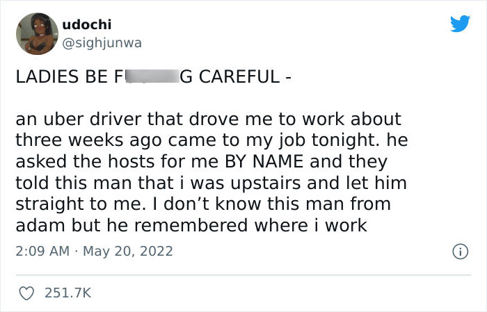 Woman Is Shocked That Her Lyft Driver From 3 Weeks Ago Came To Her Workplace, Warns Others