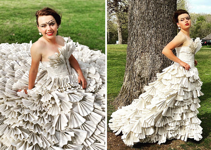 Teen Makes Her Prom Dress Herself And Uses Pages From Old Harry Potter Books As Its Fabric