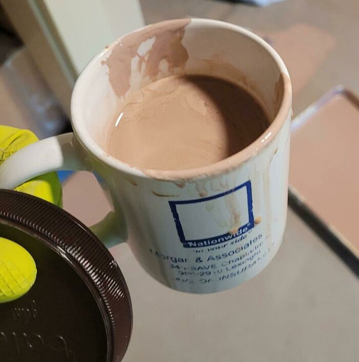 Was Painting The Edges Of The Floor And Dipped The Brush In A Fresh Cup Of Coffee