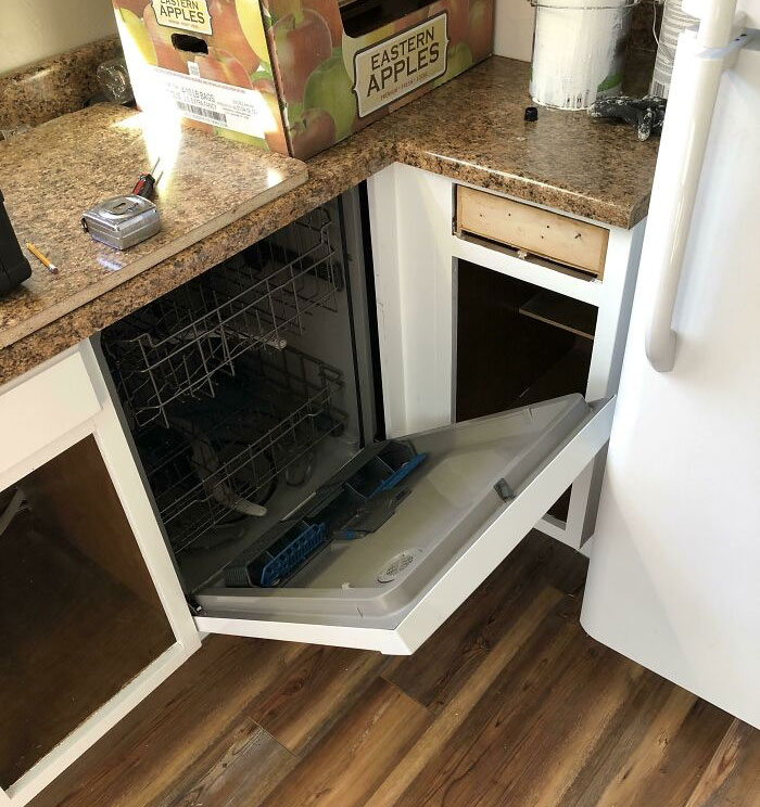 Just Putting The Last Touches On A Kitchen Renovation. New Dishwasher And Fridge Are Great