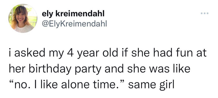 "Funny meme: 4-year-old prefers alone time over birthday party fun."