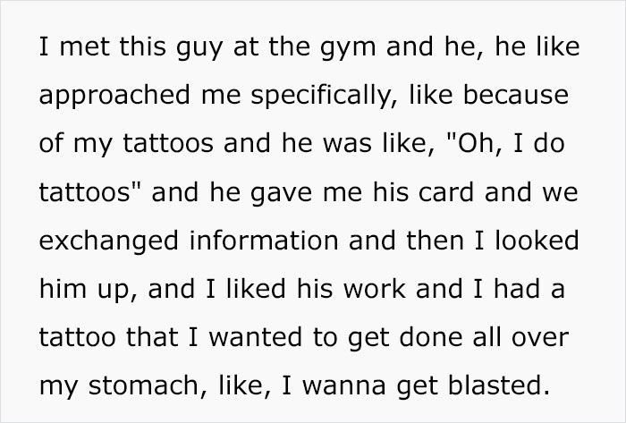 Text conversation about tattoos and meeting a tattoo artist at the gym.