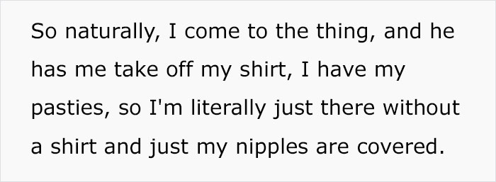 Text screenshot describing a woman's uncomfortable tattoo session experience.