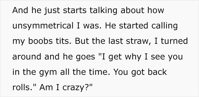 Text exchange describing a tattoo session where a woman felt uncomfortable with the artist's comments.