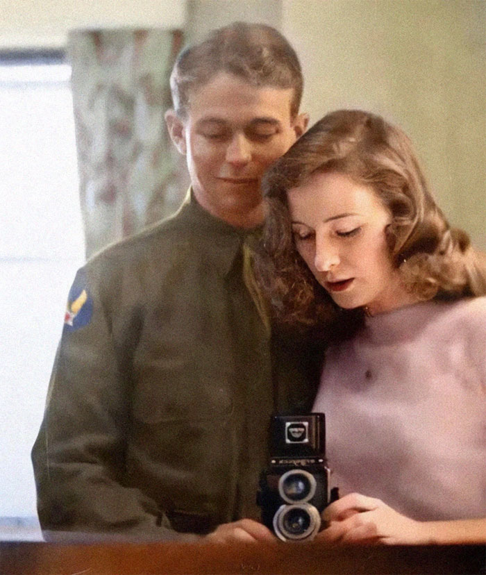 A Couple Take A Mirror Selfie Together, 1940s
