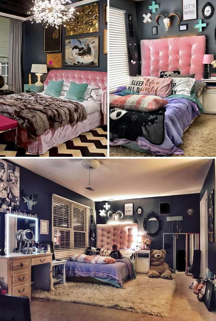 Pinterest Dream Bedroom vs. Reality On A Serious Budget. I Made The Velvet Tufted Headboard. It Cost Me Less Than $50