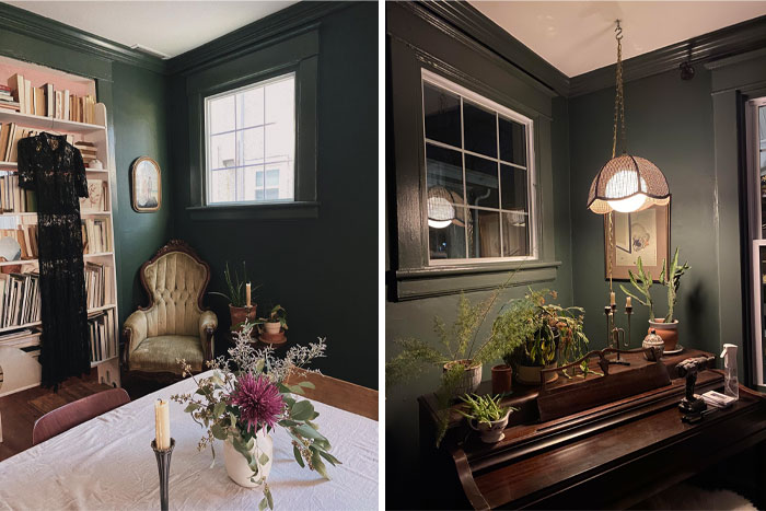 Just Repainted My 1921 Dining Room. Need To Get More Paint To Do Some More Touch UPS, But For Now I’m Really Enjoying How Moody It Is, Especially At Night