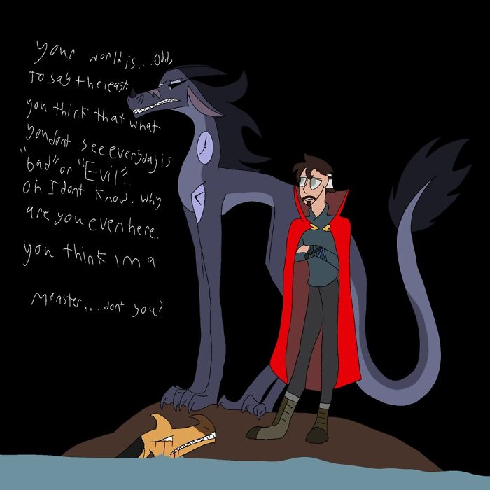 My Original Character Spot Interacting With Doctor Strange In Her Little Bubble Of Dread