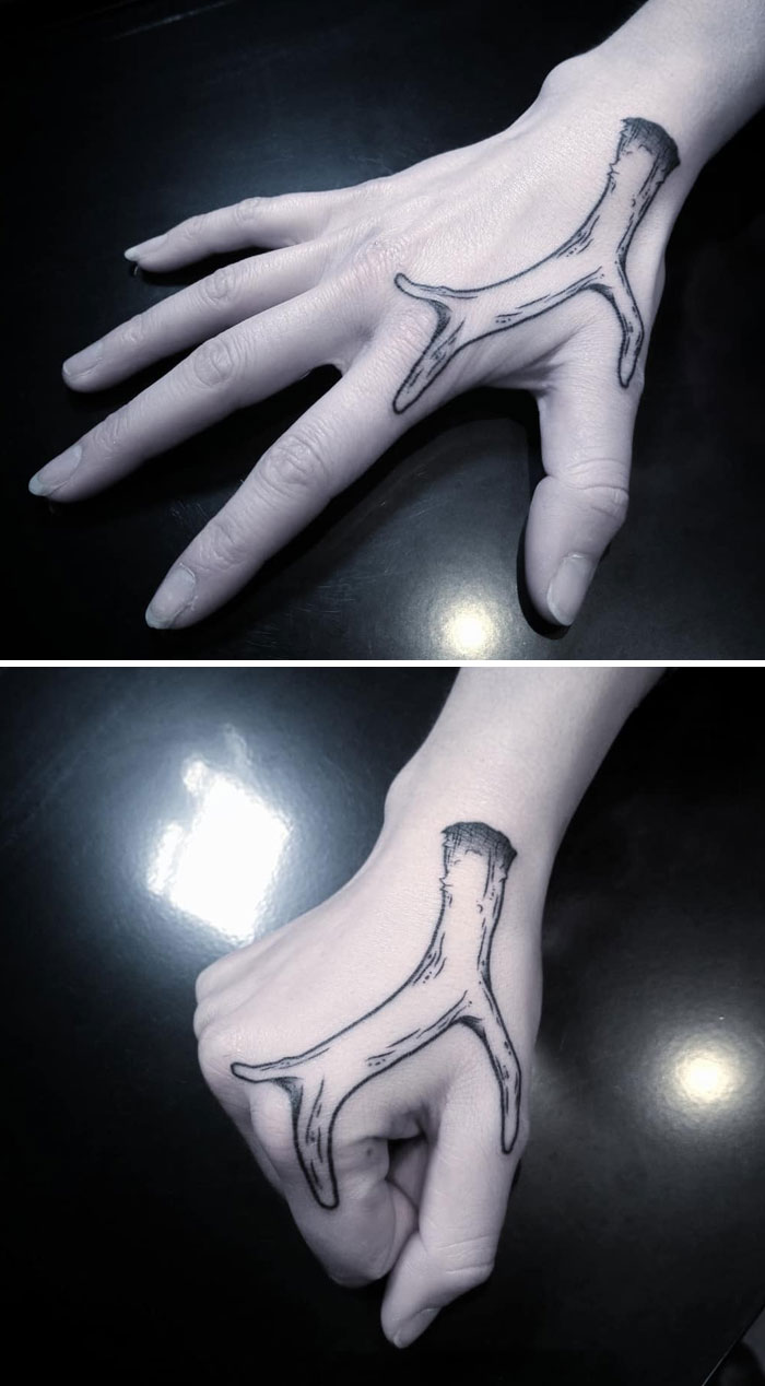 Deer Antler Completely Tattooed In Hand-Poke