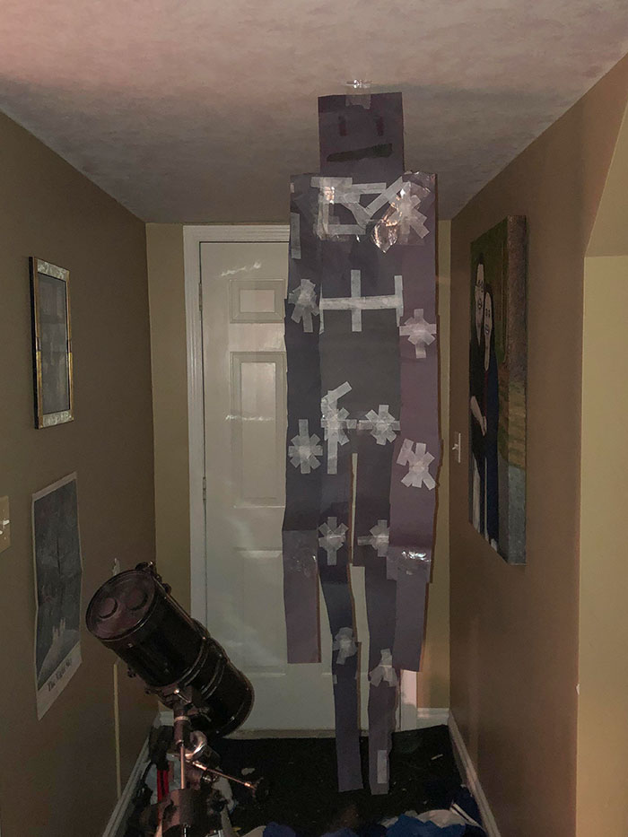 My Son Made A Paper Enderman And Hung Him From The Ceiling Outside His Room. I Just Met Him In The Dark