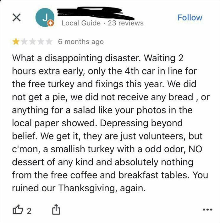 Giving Your Church A One Star Review For Giving You A Free Turkey