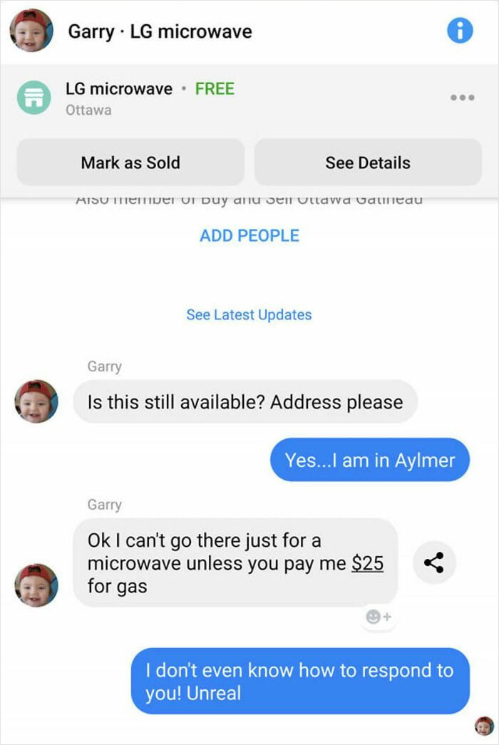 Yes Gary. I Will Pay You $25 To Pick Up An Item I’m Giving You That You Want For Free