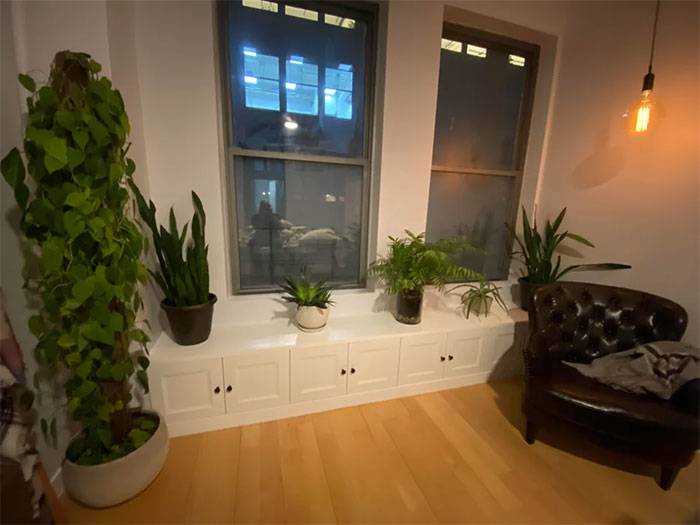 Window Benches With Storage, Made With Sektion Over Fridge Cabinets, 2x4 Base With Baseboards, 2x6 Appearance Boards On Top, Painted