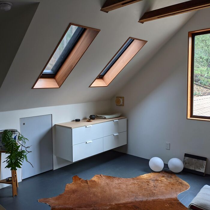 Two 31" Godmorgon Sink Cabinets With Plywood Top As Bedroom Dresser Drawers