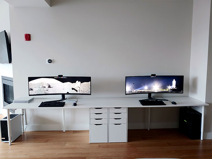 Created An Ultra Wide Desk For A His-And-Hers Computer Setup