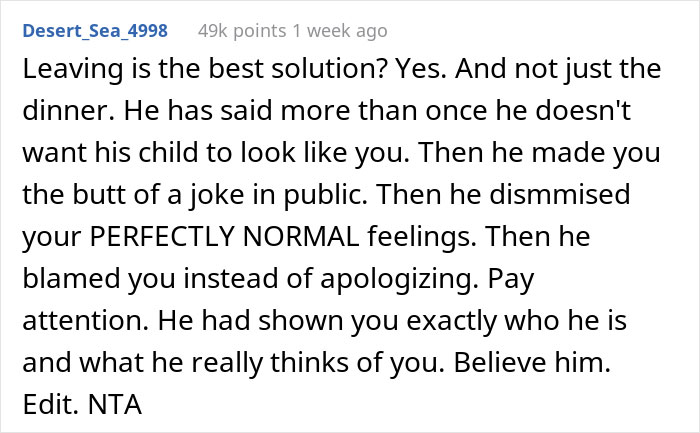 Husband Crushes Wife's Self-Esteem During Celebratory Dinner, Is Mad After She Up And Leaves
