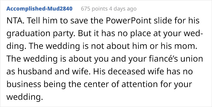 "This Was An Instant No From Me": Bride Denies Stepson&rsquo;s Request To Do Powerpoint Display Honoring His Late Mom At Wedding, Family Drama Ensues