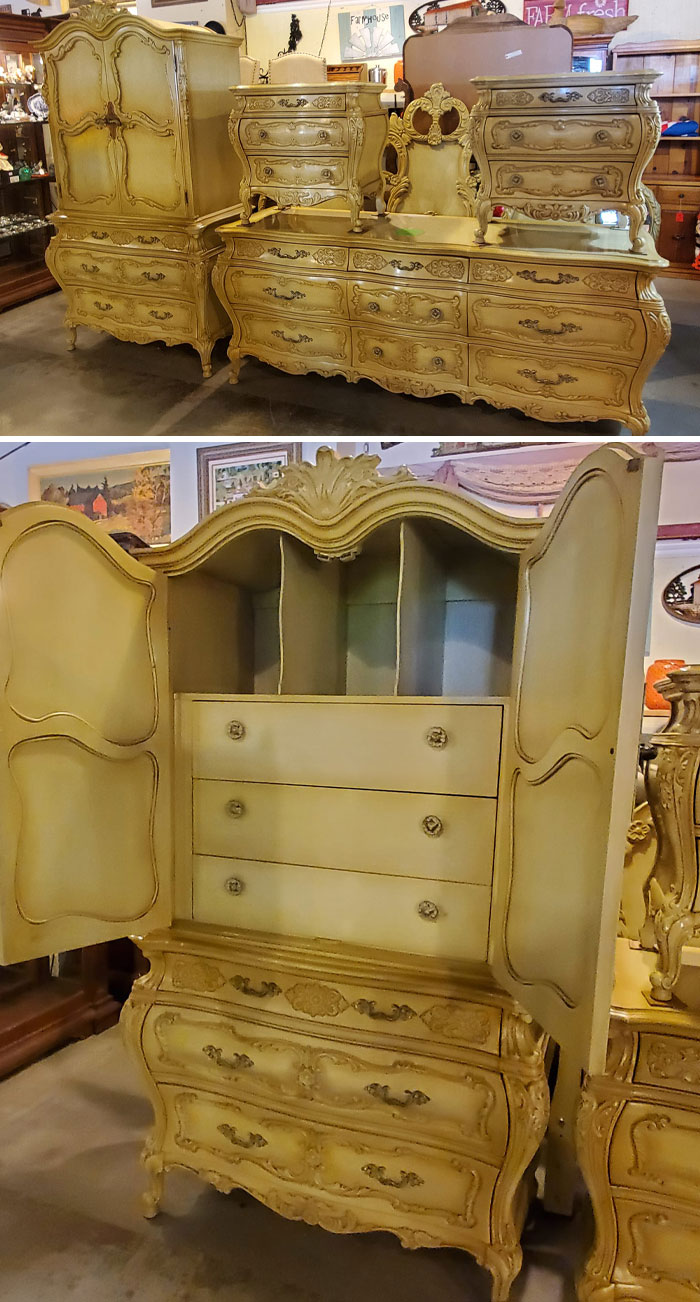 I Found This Gorgeous Bedroom Set At A Local Antique Store! It Comes With The Bedframe And A Mirror Too Reminds Me Of Beauty And The Beast!