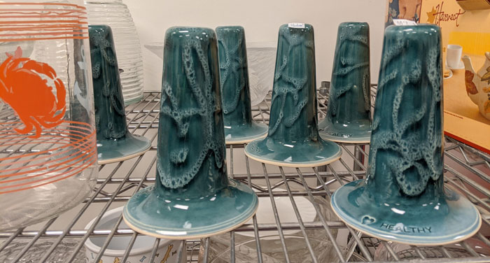 I Found These In A Religious Thrift Store, But I Have No Idea What They Are. These Are Ceramic Cylinders Around 6 Inches Tall. They Are Glazed On The Outside And Unglazed On The Inside. The Word "Healthy" Is Stamped On The Base