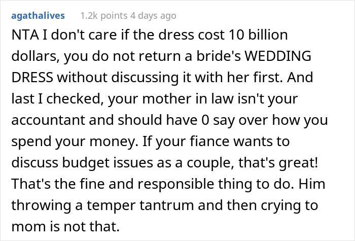 “He Told Me I Should Grow Up”: Man Returns His Future Wife’s Dream Wedding Dress Unbeknownst To Her Because It “Was Wasting Money” “He Told Me I Should Grow Up”: Man Returns His Future Wife’s Dream Wedding Dress Unbeknownst To Her Because It “Was Wasting Money”
