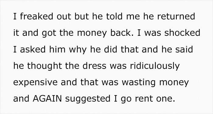 “He Told Me I Should Grow Up”: Man Returns His Future Wife’s Dream Wedding Dress Unbeknownst To Her Because It “Was Wasting Money” “He Told Me I Should Grow Up”: Man Returns His Future Wife’s Dream Wedding Dress Unbeknownst To Her Because It “Was Wasting Money”