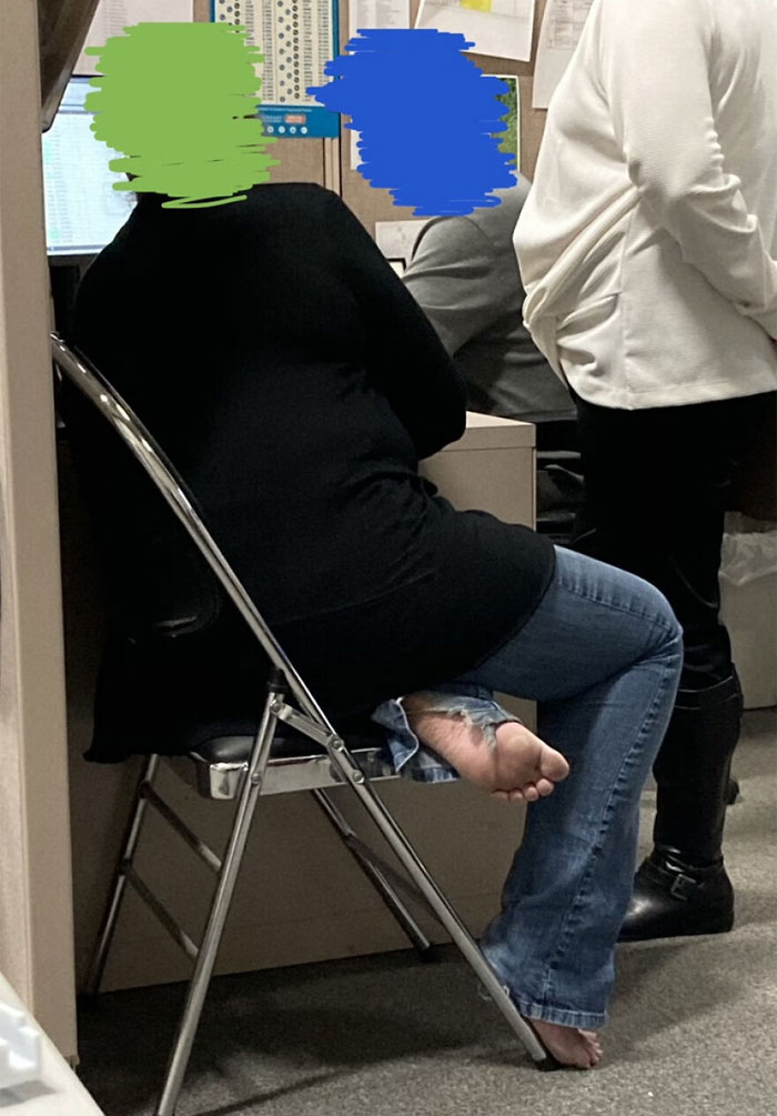 Coworker Walks Around The Office Barefoot