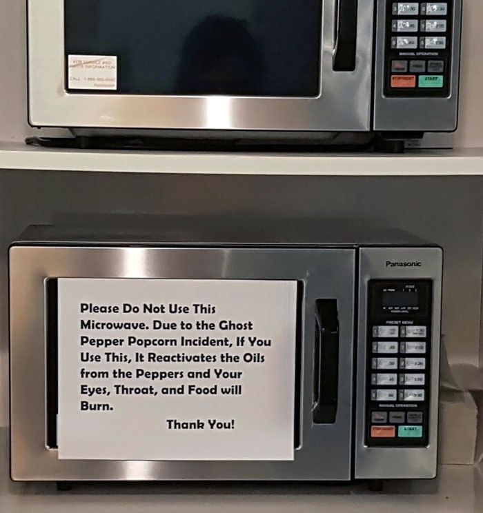 Yesterday This Guy Put Ghost Pepper Popcorn In Our Industrial Microwave At Work For Over 5 Minutes. The Office Was Filled With Black Smoke Burning People's Eyes