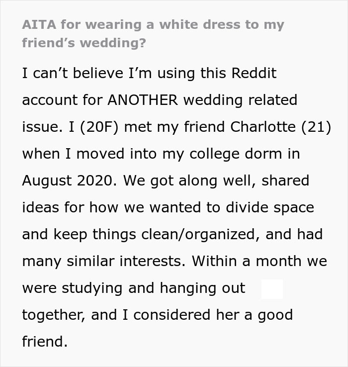 "Am I The [Jerk] For Wearing A White Dress To My Friend's Wedding?"
