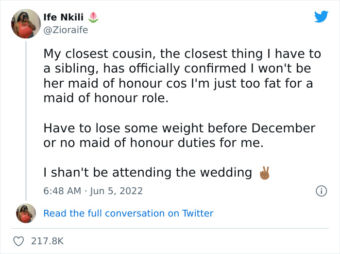 Bridezilla Demands Her Cousin Lose Weight To Be Her Maid Of Honor, The Cousin Calls Her Out Online