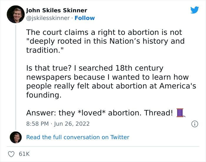 Supreme Court States That Abortion Is Not Rooted In The American Nation's History, This Software Engineer Proves The Statement Is Not True
