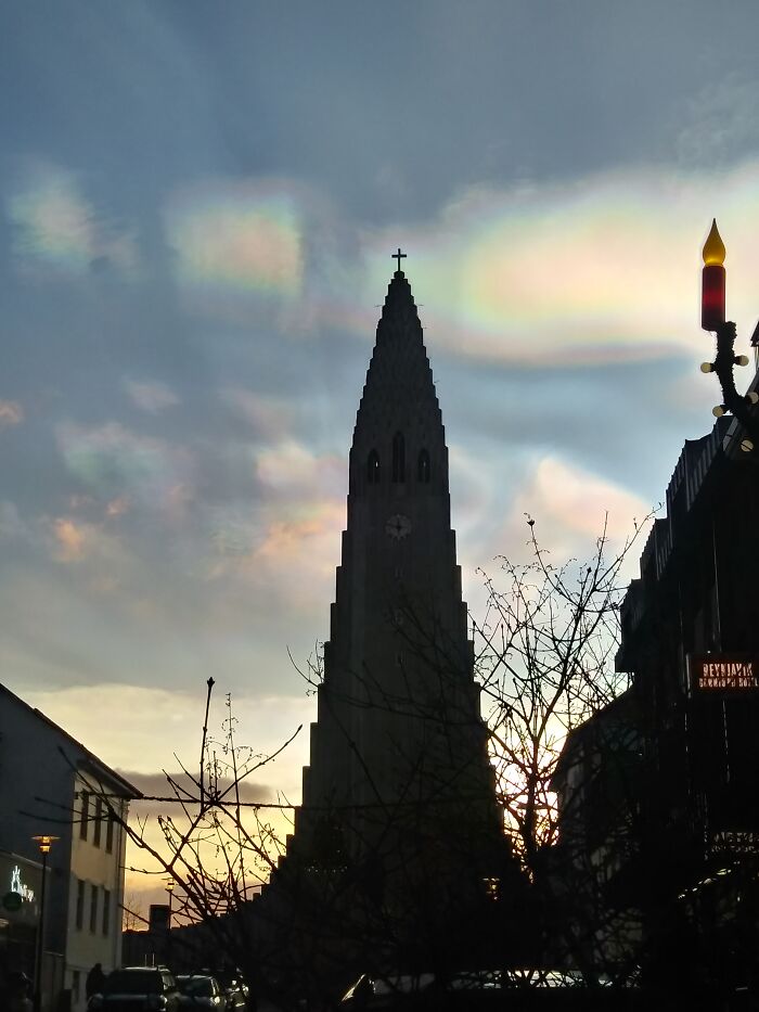 Polar Stratospheric Clouds Behind Hallgrímskirkja, Reykjavík