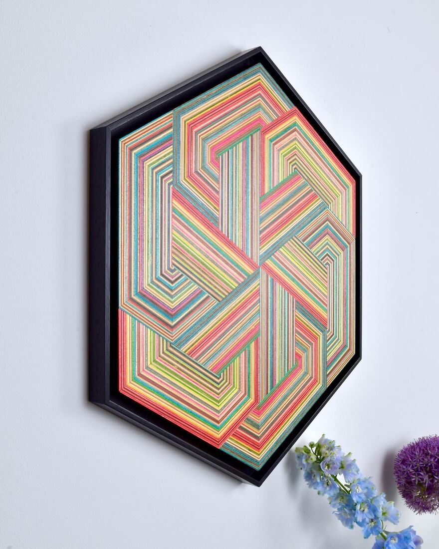 Geometrical Wall Art Made From Old Skateboards