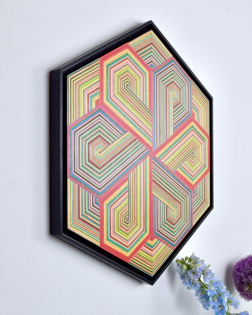 Geometrical Wall Art Made From Old Skateboards