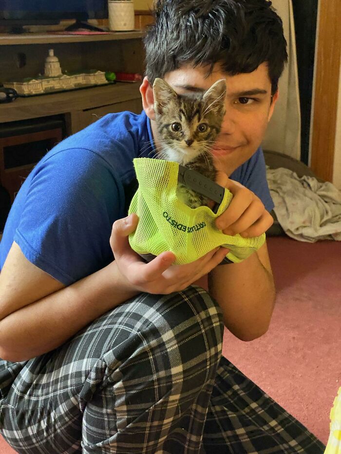 His Name Is George, My Mom Rescued From The Bushes Beside The Bank.