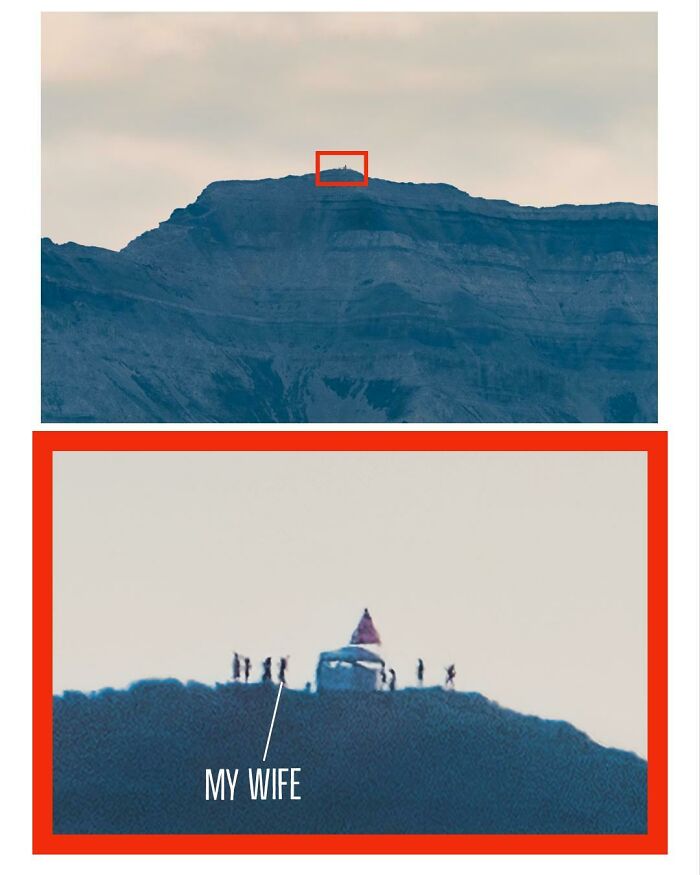 My Wife Climbed A Mountain A Little Located In Little Over 12 Miles From Our House Yesterday. She Jokingly Asked Me To Use My Big Lens To Take Her Picture When She Reached The Summit. To Both Of Our Surprise, I Was Actually Able To