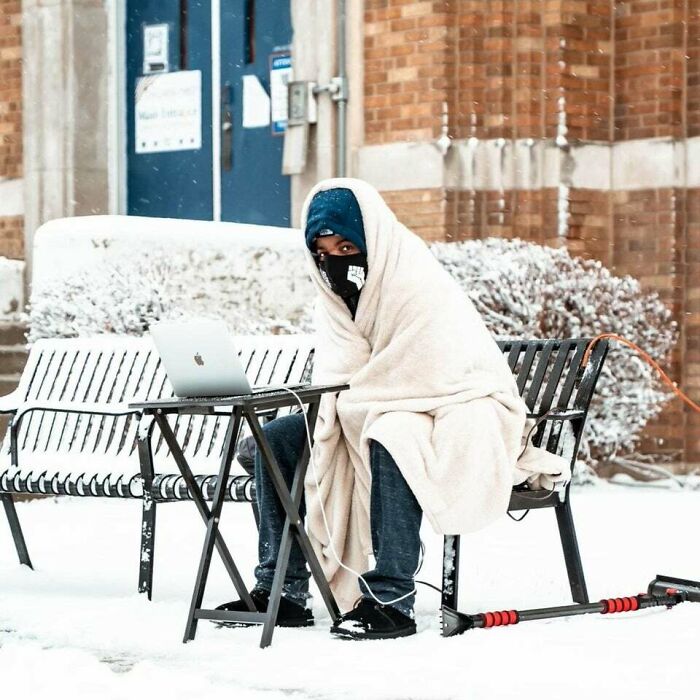 Chicago Public School Teacher Dwayne Reed, Who's Wife Is Eight Months Pregnant With Their First Child, Requested To Work From Home To Minimize His Covid Risk. His School District Said No. So Reed's Teaching Remotely - From Right Outside His School