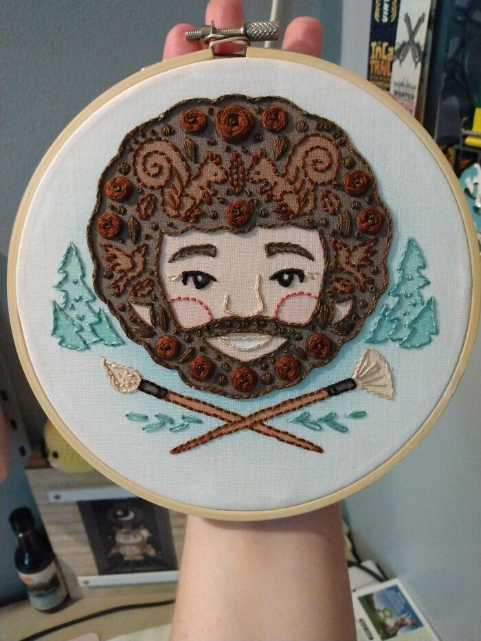 Finally Finished This Piece For My Friend's Birthday. She Loves Bob Ross