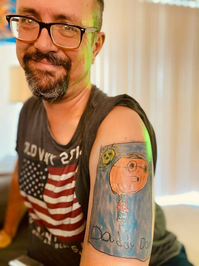 At 5-Years-Old, My Oldest Daughter (Now 21) Drew A Picture Of Me As A Hot-Air Balloon And Her Riding In The Basket. Now It's A Permanent Tattoo